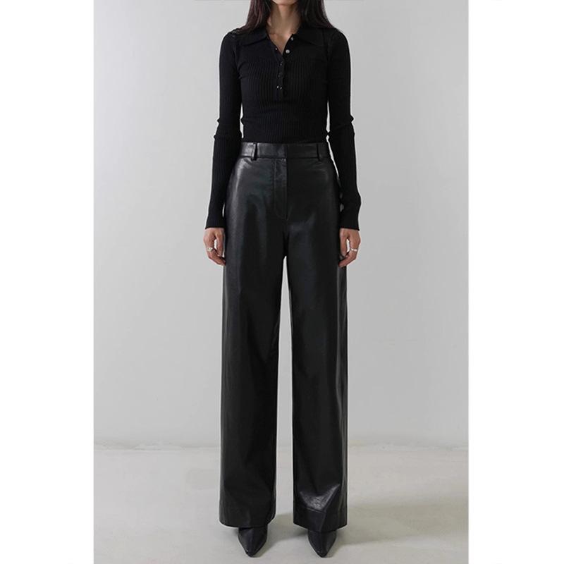 Faux Leather Wide Leg Pant  |  Womens Pants, Shorts Clothing brown